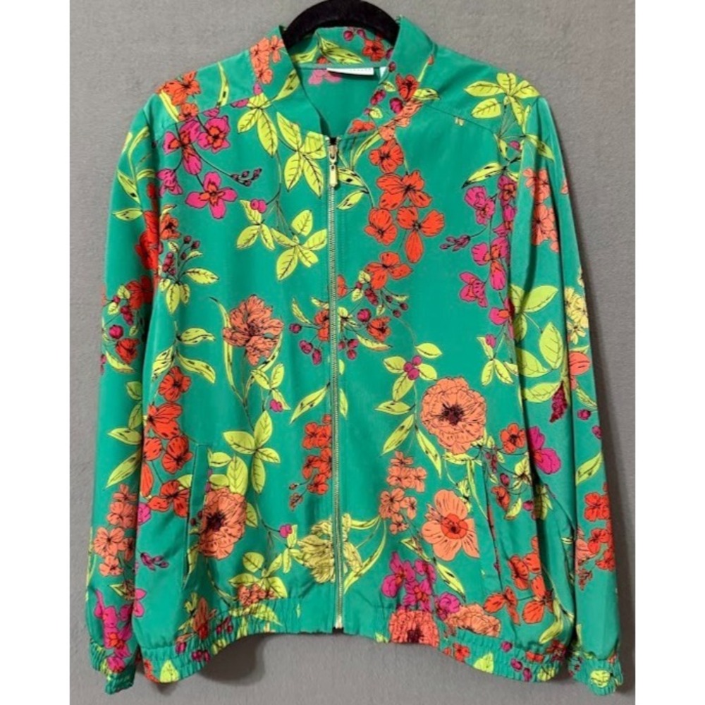 Susan‎ Graver Jacket Women XL Multicolor Floral Pockets Full Zip Lightweight